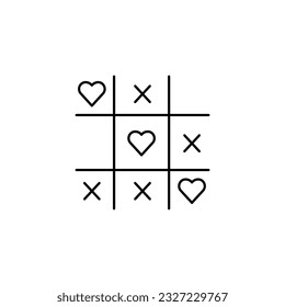 Tic tac toe game with cross and red heart. Love. St. Valentine's Day. Sticker, icon. Vector illustration