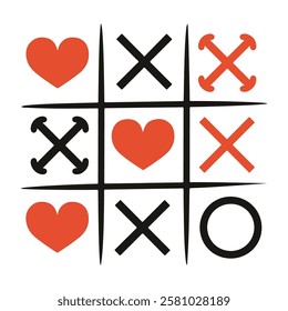 Tic tac toe game Cross and three hearts vector, Tic tac toe game logo design illustration.