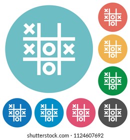 Tic tac toe game flat white icons on round color backgrounds