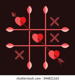 Tic tac toe game. Flat vector design. Happy Valentines day card.