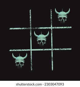 Tic tac toe game formed viking skulls.  