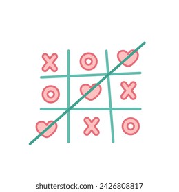 Tic tac toe game with heart. Love is winner. Valentines day. Cartoon, vector eps 10