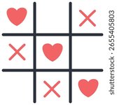 Tic Tac Toe Game with Hearts and Crosses for Love Fun. Romantic Board Game