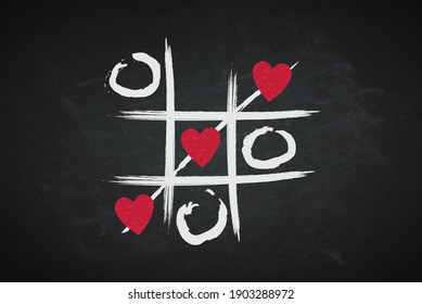 Tic tac toe game with hearts. Valentines day. Love game. Be my Valentine card