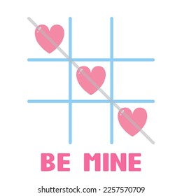 Tic tac toe game with hearts. Happy Valentine's day concept. Be mine. Love card.