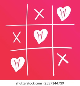 Tic Tac Toe Game with Hearts on Pink Background