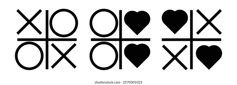 Tic tac toe game with hearts. Valentine's Day. Tic tac toe.