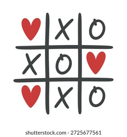 Tic tac toe juego con corazones y símbolos xo
