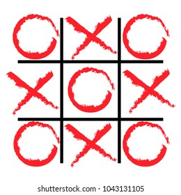 Tic tac toe game icon in red and black color, vector illustration. Flat design.