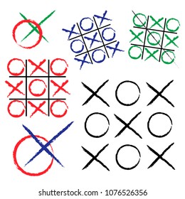 Tic tac toe game icon in red, blue, green and black color, vector illustration. Flat design.