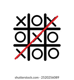 Tic tac toe game, icon, linear outline icon. Black icon on white background.