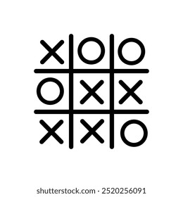 Tic tac toe game, icon, linear outline icon. Black icon on white background.