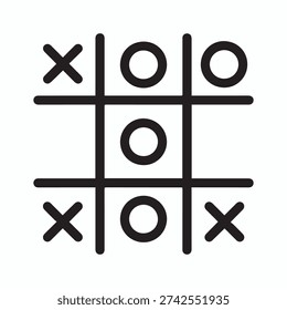 Tic Tac Toe Game Icon with X and O Marks on Transparent Background.