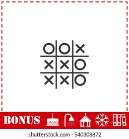 Tic tac toe game icon flat. Simple vector symbol and bonus icon