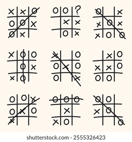 Tic tac toe game With illustration style doodle and line art