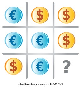 Tic Tac Toe Game Illustration with Dollars and Euros