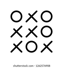 Tic tac toe game, linear outline icon. Black icon on white background