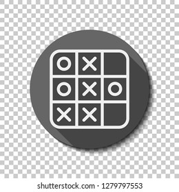 Tic tac toe game, linear outline icon. flat icon, long shadow, circle, transparent grid. Badge or sticker style