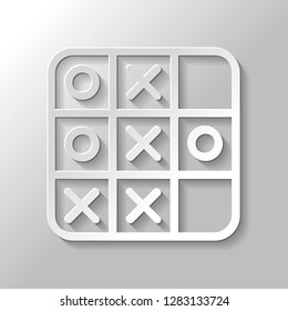 Tic tac toe game, linear outline icon. Paper style with shadow on gray background