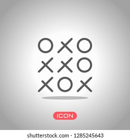 Tic tac toe game, linear outline icon. Icon under spotlight. Gray background