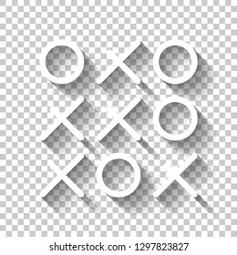 Tic tac toe game, linear outline icon. White icon with shadow on transparent background