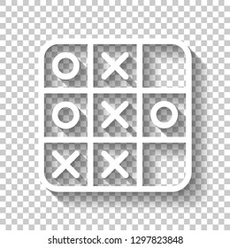 Tic tac toe game, linear outline icon. White icon with shadow on transparent background