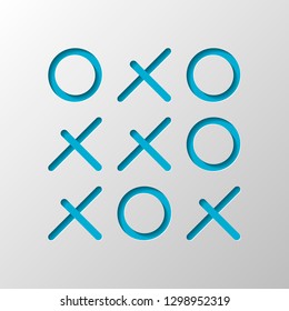 Tic tac toe game, linear outline icon. Paper design. Cutted symbol with shadow