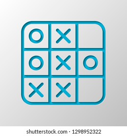 Tic tac toe game, linear outline icon. Paper design. Cutted symbol with shadow