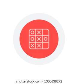 Tic tac toe game, linear outline icon. Icon in colored circle with gray bold border. Web button, modern flat design