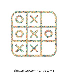 Tic tac toe game, linear outline icon. Colored mosaic with polygons