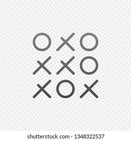 Tic tac toe game, linear outline icon. On grid background