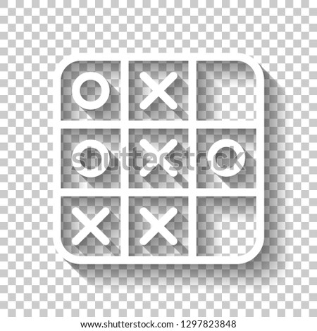 Tic tac toe game, linear outline icon. White icon with shadow on transparent background