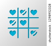 Tic tac toe game, love version with heart, valentine day icon. Paper design. Cutted symbol with shadow