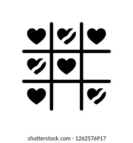 Tic tac toe game, love version with heart, valentine day icon. Black icon on white background