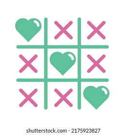 Tic tac toe game. Love win. Vector 