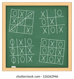 Tic tac toe game on blackboard, vector eps10 illustration