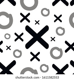 Tic Tac Toe game pattern. Hand drawing texture, abstract, vintage design for t-shirt, textile, black, white.