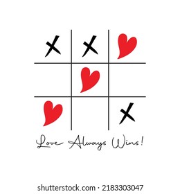 Tic Tac Toe Game With Red Heart And Cross Sign Mark In The Center Love Card Flat Design Background Vector Illustration