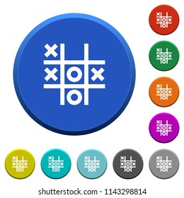 Tic tac toe game round color beveled buttons with smooth surfaces and flat white icons