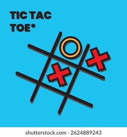 Tic Tac Toe Game Sample Flat Design com fundo azul. Adequado para crianças de jogos de aplicação ou T-shirt de design