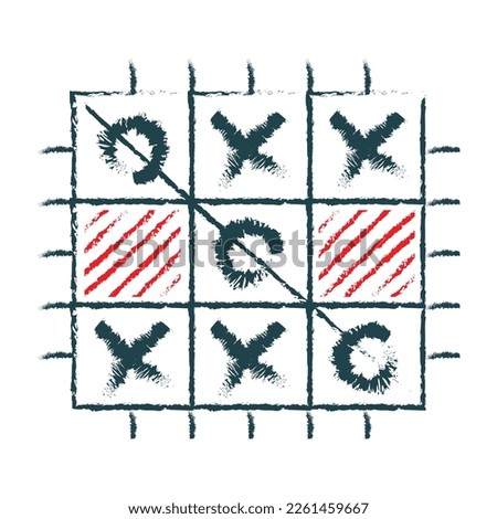 Tic tac toe game template design in brush style. Hand drawn tik tak toe icon.