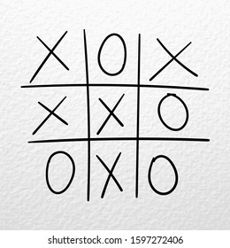Tic tac toe game. Vector hand drawn competition on a paper background. No winners