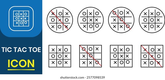 Tic tac toe game vector icon. Tic tac toe game with cross and circle children game set. Nougats and win. Vector illustration.