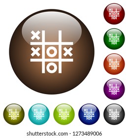 Tic tac toe game white icons on round color glass buttons