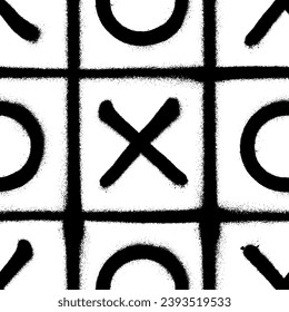 Tic tac toe graffiti spray paint seamless pattern. Vector illustration.