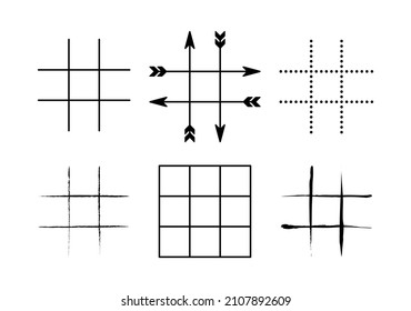 Tic Tac Toe Grids Arrows Game Board 3x3 Hand Drawn Game Board