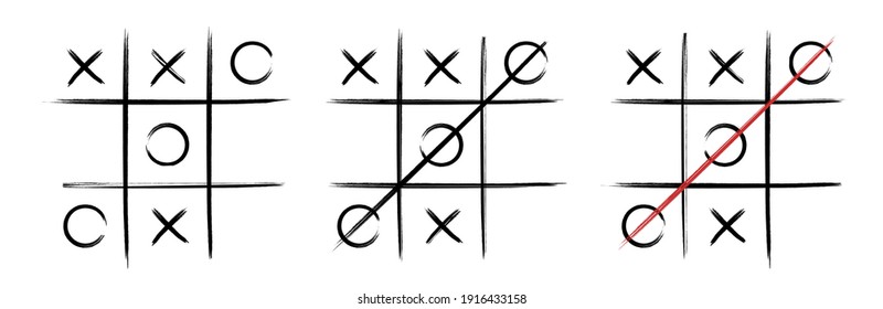 Tic tac toe in Hand drawn style  Doodle black line tic tac toe templates isolated white background  Vector illustration 