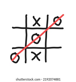 Tic Tac Toe In Hand Drawn Style. Vector Doodle Icon Illustration. Hand Drawing For Sucess, Thinking, Solution, School, Business And Other Concepts