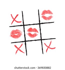 Tic Tac Toe hand drawn with lipstick and eyeliner. Vector illustration