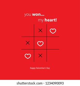 Tic Tac Toe Heart For Valentine's Day Layout/Cover. Minimalist Creative Design Concept. Stock Vector Illustration. Modern and Abstract Background